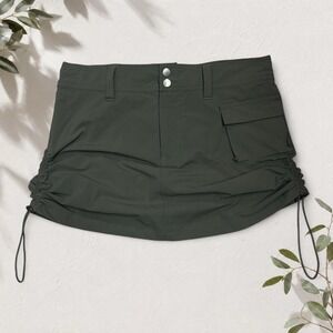 Rue 21 Olive Green Cargo Mini Skirt Y2K Utility Ruched Drawstring Size M